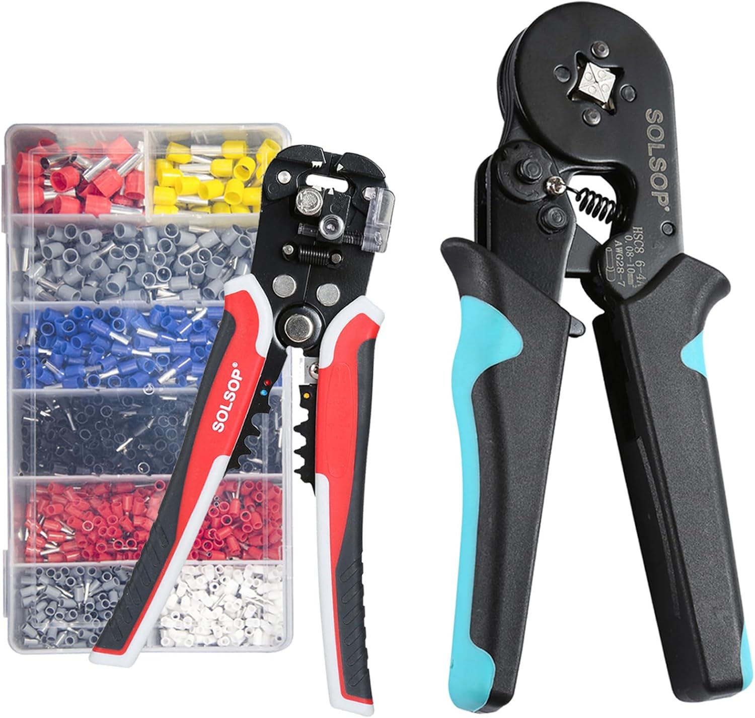 Solsop Ferrule Crimping Tool Kit - AWG23-7 Self-Adjustable Ratchet Wire Crimping Tool Kit, Wire Ferrule Crimp Plier with 1250PCS Wire Terminals-0