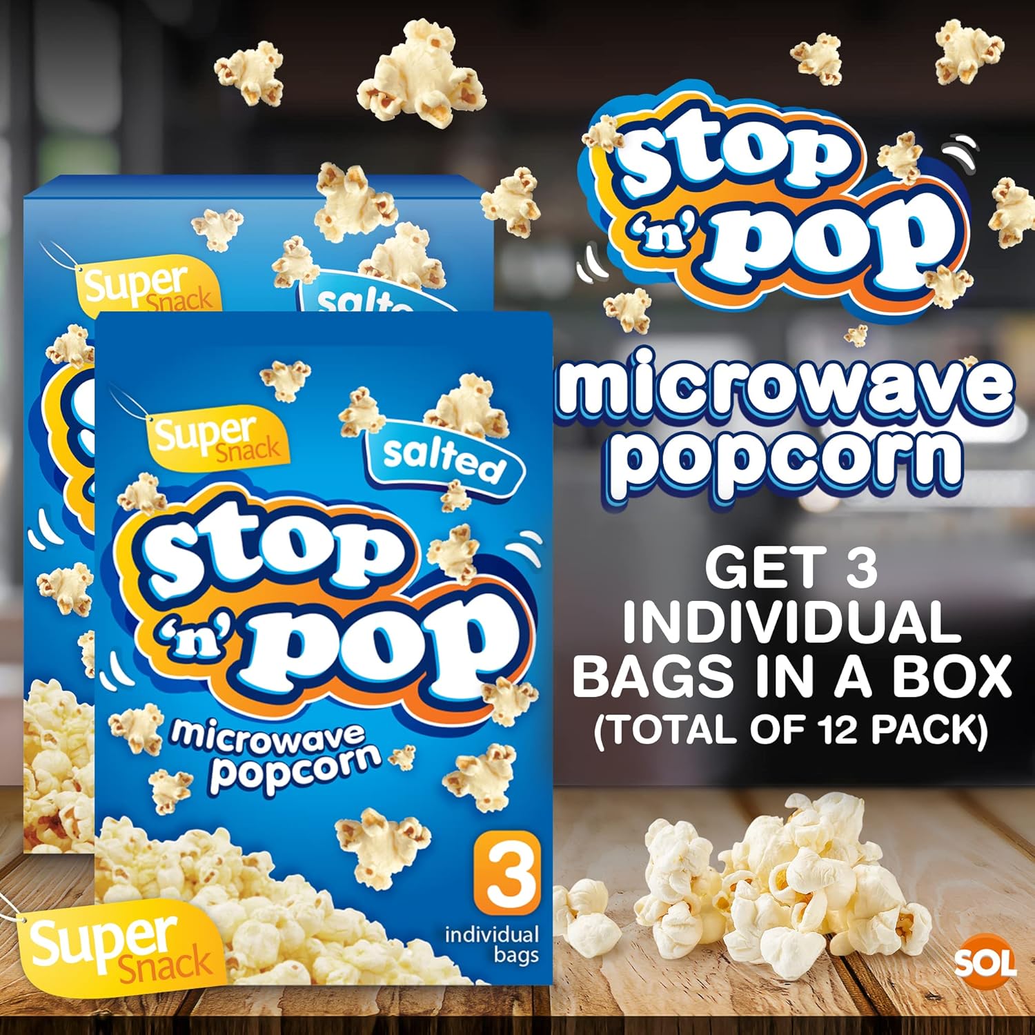 12pk x 85g SOL Stop 'n' Pop Microwave Popcorn | Salted Popcorn Flavour | Popping Pop Corn Kernels for The Family | Flavoured Popcorn Kernels Popcorn Microwave Includes SOL Sticker-2