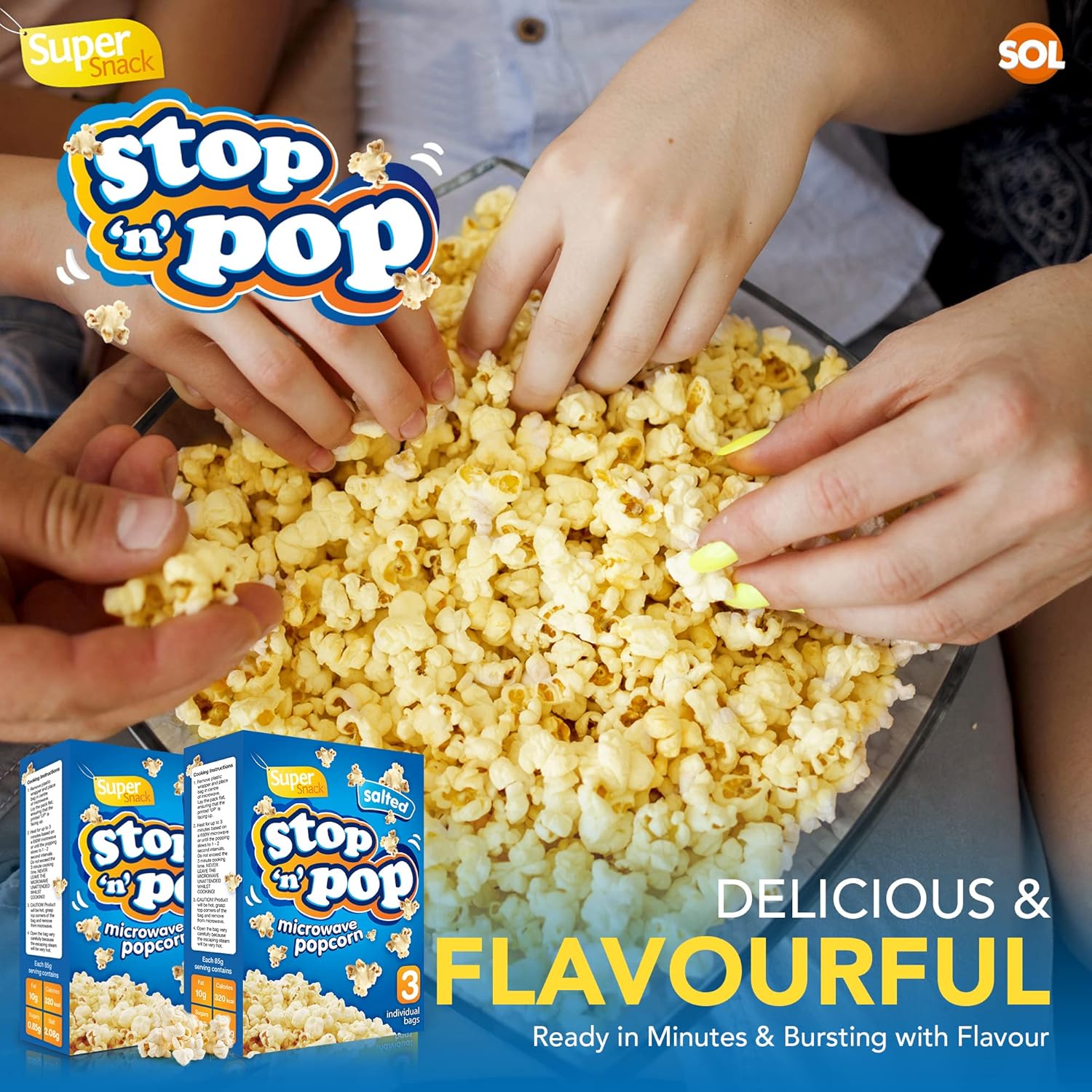 12pk x 85g SOL Stop 'n' Pop Microwave Popcorn | Salted Popcorn Flavour | Popping Pop Corn Kernels for The Family | Flavoured Popcorn Kernels Popcorn Microwave Includes SOL Sticker-3