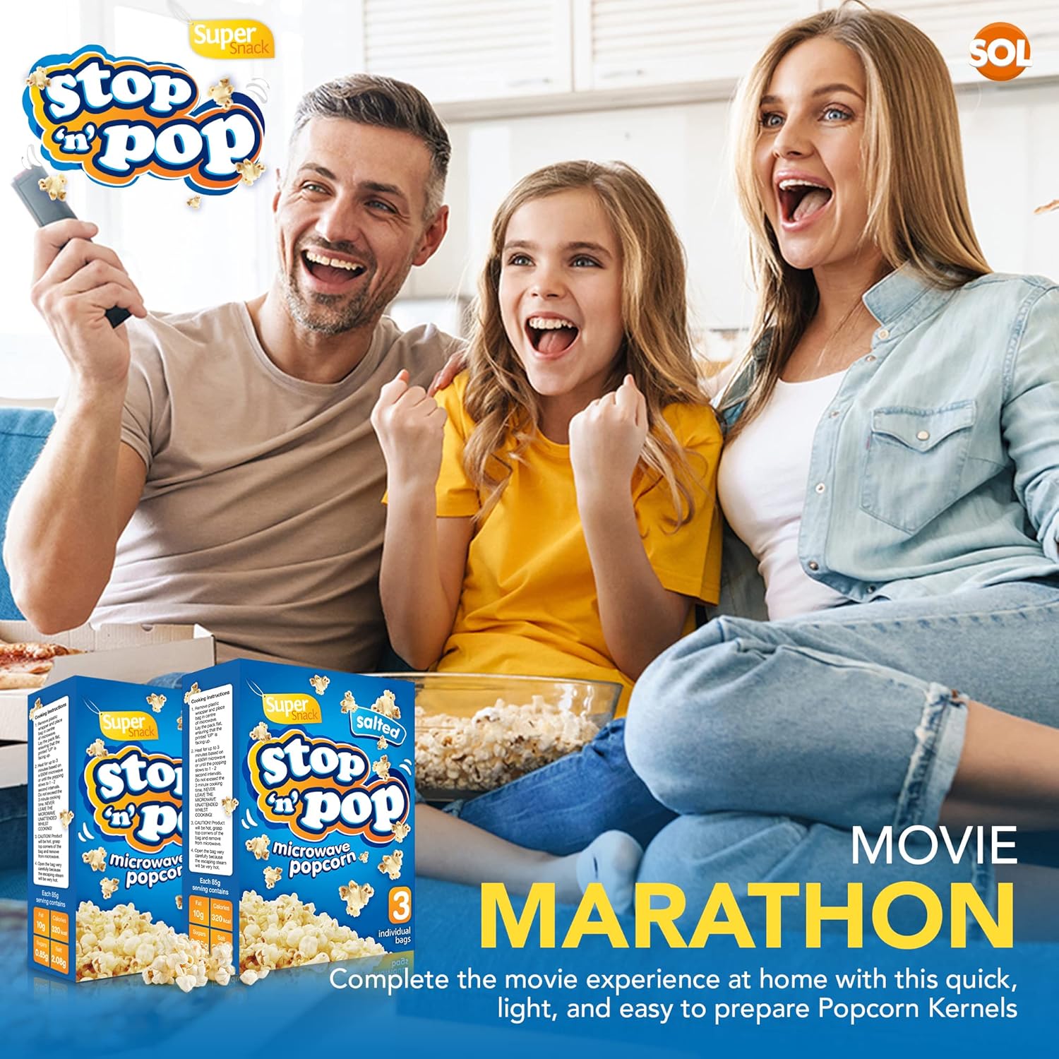 12pk x 85g SOL Stop 'n' Pop Microwave Popcorn | Salted Popcorn Flavour | Popping Pop Corn Kernels for The Family | Flavoured Popcorn Kernels Popcorn Microwave Includes SOL Sticker-4