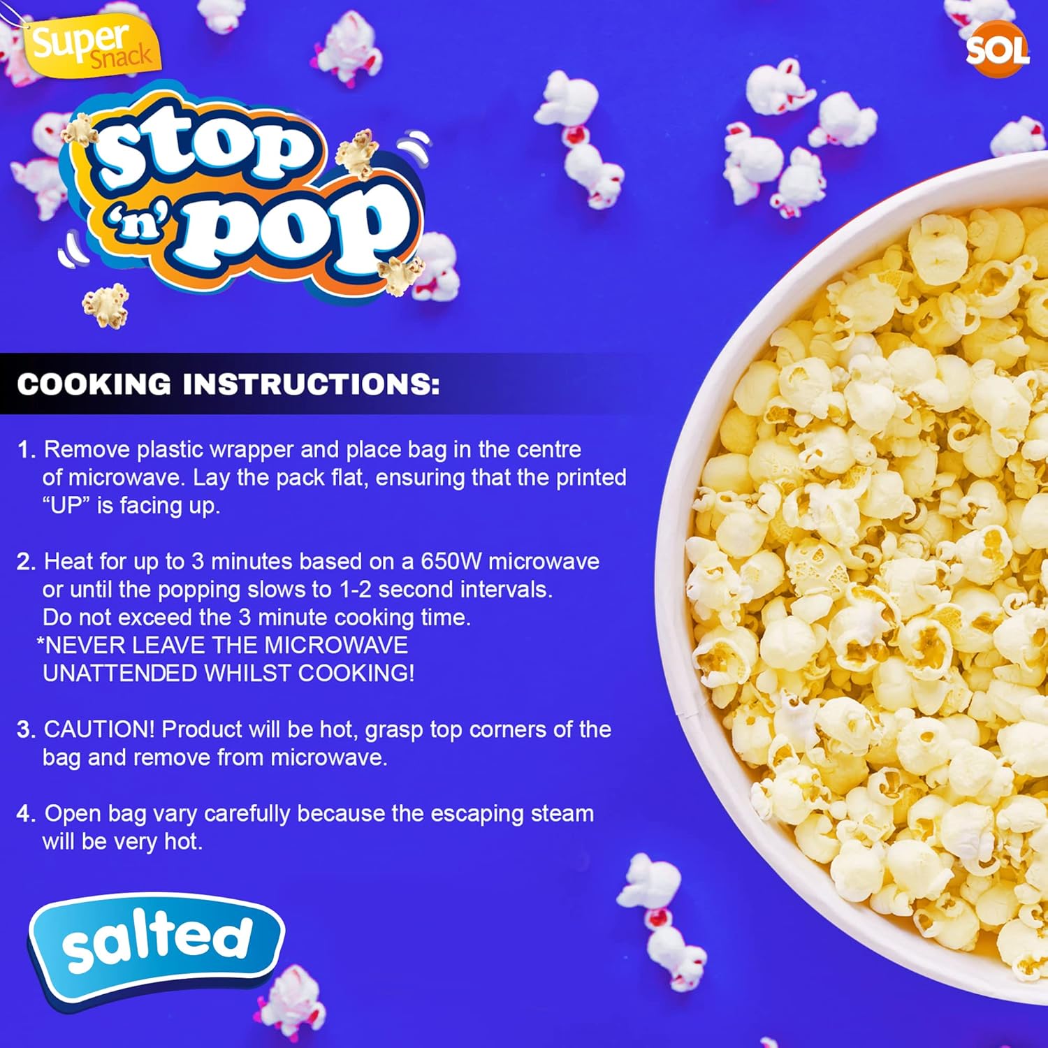 12pk x 85g SOL Stop 'n' Pop Microwave Popcorn | Salted Popcorn Flavour | Popping Pop Corn Kernels for The Family | Flavoured Popcorn Kernels Popcorn Microwave Includes SOL Sticker-6