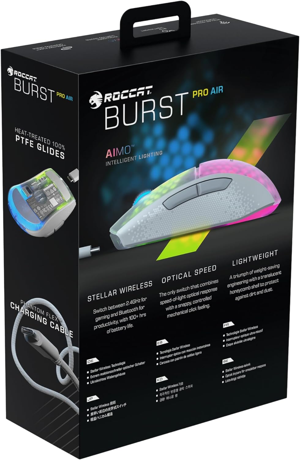 Roccat Burst Pro Air - Lightweight Symmetrical Optical Wireless RGB Gaming Mouse with 19K DPI Optical Owl-Eye Sensor, Optical Switches,Titan Wheel, 81-gram weight, white-10