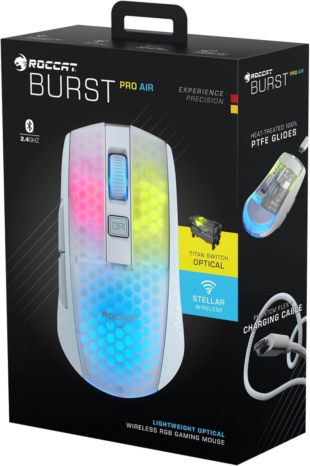 Roccat Burst Pro Air - Lightweight Symmetrical Optical Wireless RGB Gaming Mouse with 19K DPI Optical Owl-Eye Sensor, Optical Switches,Titan Wheel, 81-gram weight, white-9