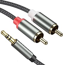 Froggen 3.5mm Male to 2 RCA Male, 3M/9FT 2RCA to 3.5mm Male Cable Nylon-Braided RCA to AUX Audio Cable ​Compatible with DJ Controller Speaker Turntable TV Car Stereo Hi-Fi Amplifer Phone etc.