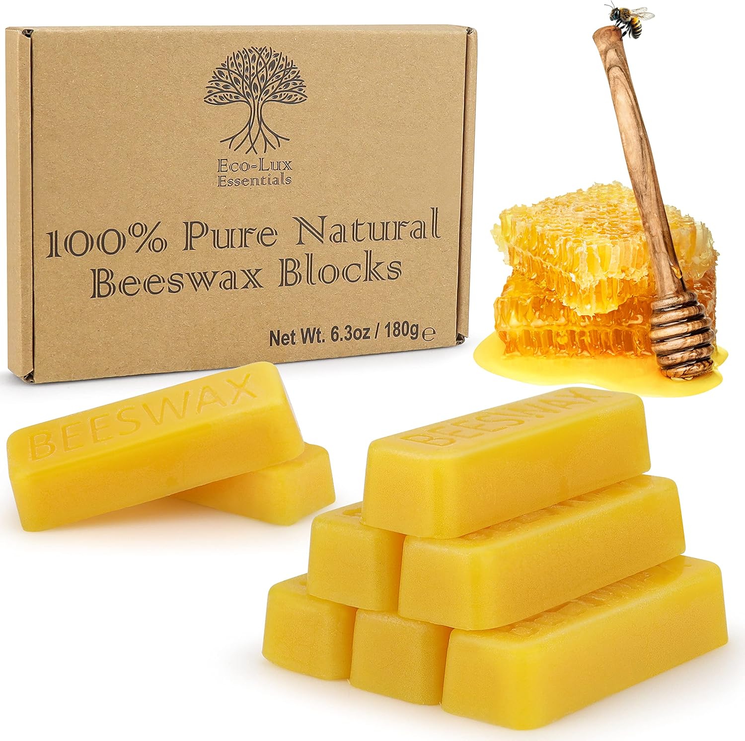 Eco Lux 8 Beeswax Blocks 100% Pure Natural Organic Bees wax 180g-0