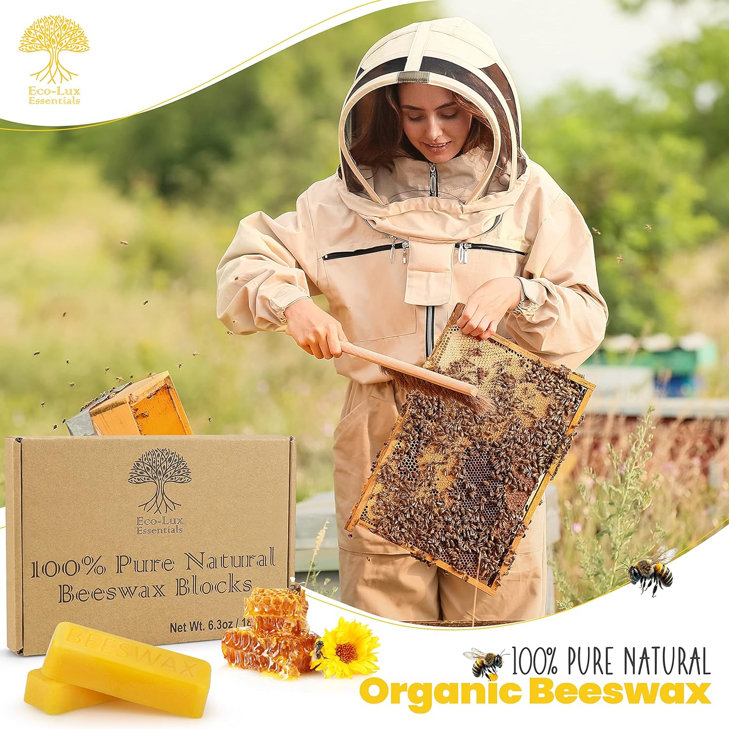 Eco Lux 8 Beeswax Blocks 100% Pure Natural Organic Bees wax 180g-1