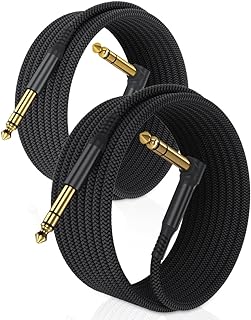 RUXELY 6.35mm TRS Instrument Cable 3M 2-Pack,Right Angle 90 Degree 1/4 Inch Male Jack Stereo Audio Cord,6.35 Balanced Line Lead for Electric Guitar,Bass,Keyboard,Mixer,Amplifier/AMP,Speaker,Equalizer