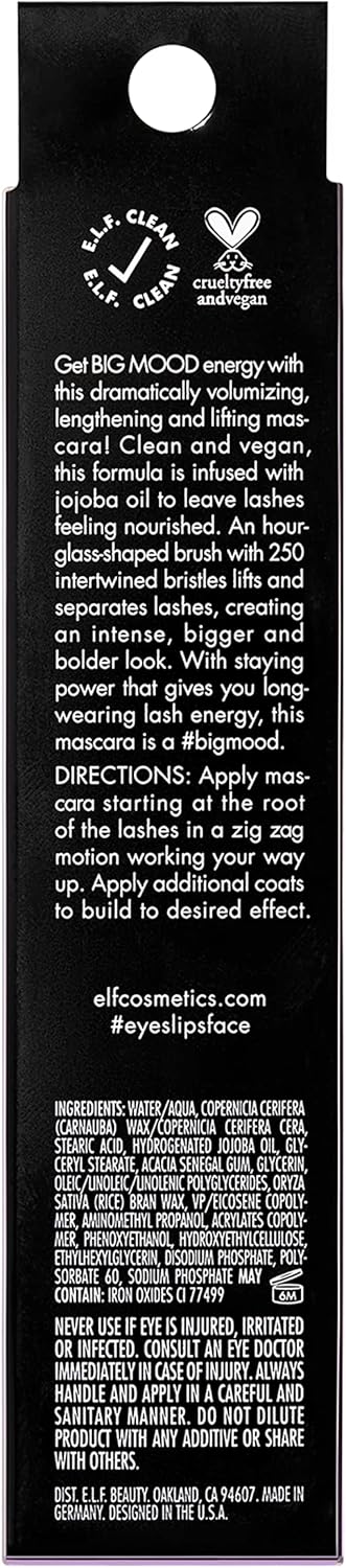 e.l.f. Cosmetics Big Mood Mega Volume & Lifting Mascara, Bold Volume & Instant Lift, Creates Long-Lasting Voluminous Lashes, Black, 1.1 Oz (10mL)-5