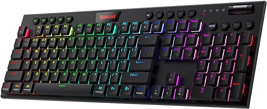 Redragon K618 Horus Wireless RGB Mechanical Keyboard, Bluetooth/2.4Ghz/Wired Tri-Mode Ultra Thin Low Profile Gaming Keyboard w/No-Lag Cordless Connection, Dedicated Media Control & Linear Red Switch