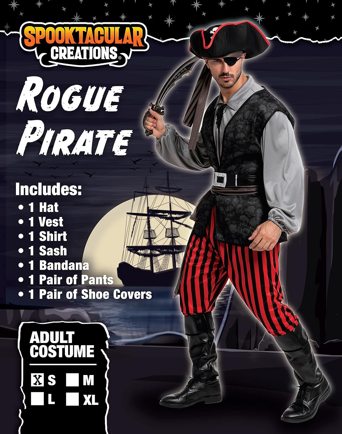 Spooktacular Creations Adult Men Pirate Costume for Halloween, Costume Party, Trick or Treating, Cosplay Party-1