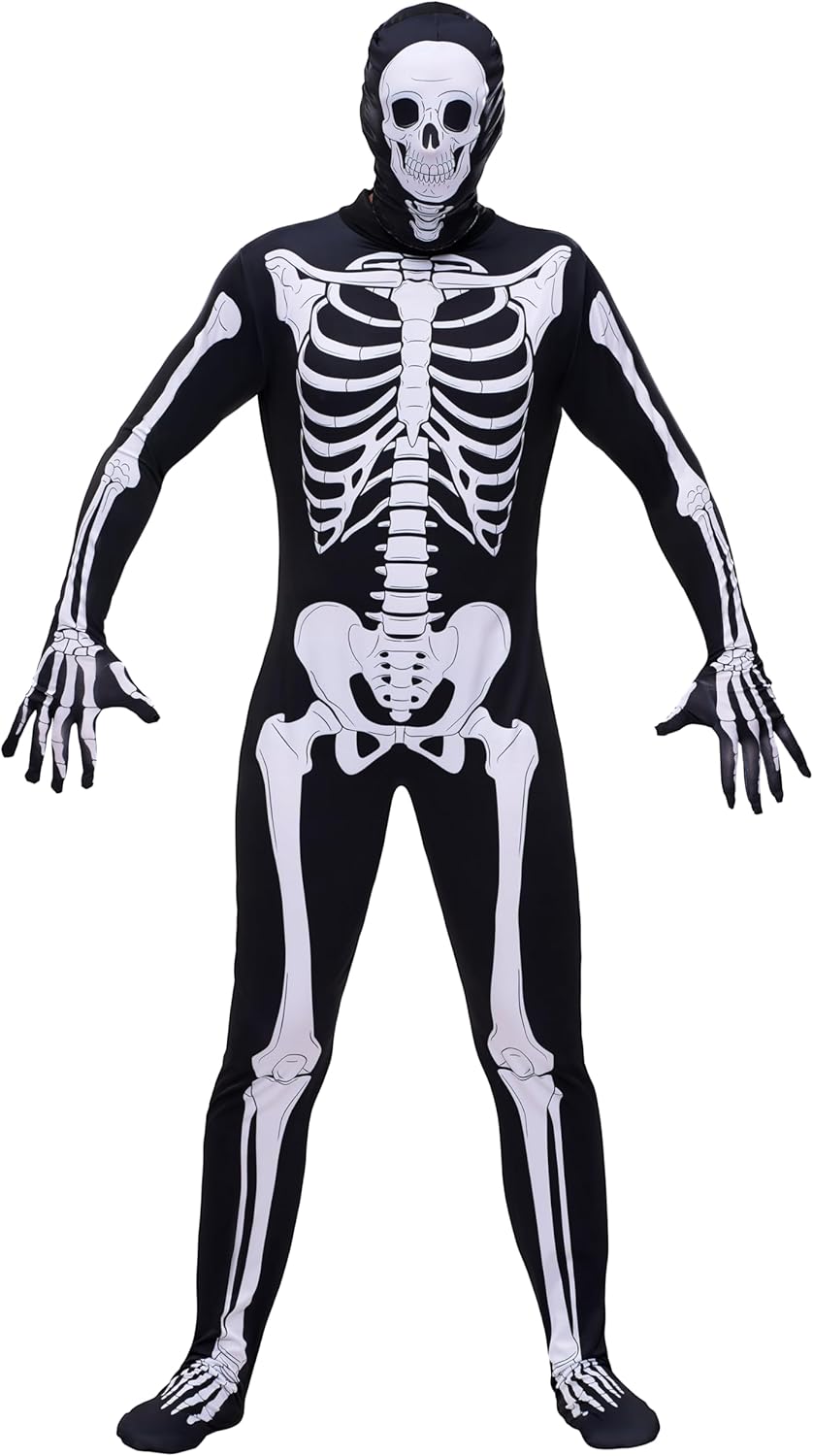 Spooktacular Creations Skeleton Bodysuit Halloween Men Costume with Hood for Adults Themed Parties, Halloween-0