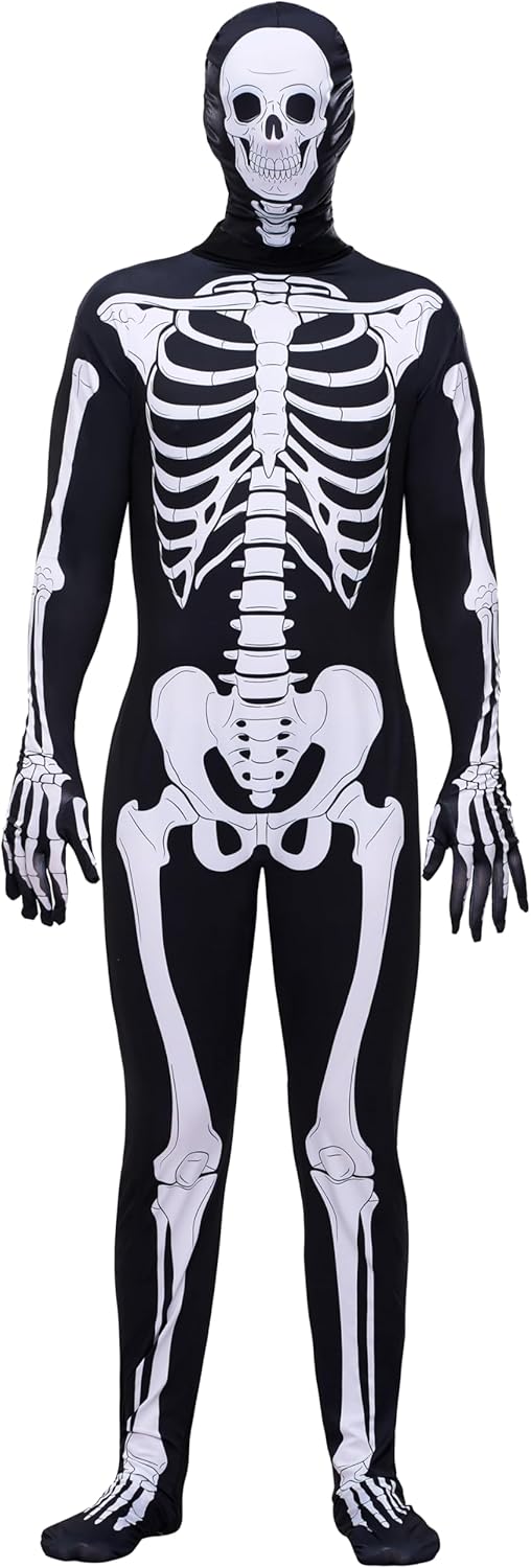 Spooktacular Creations Skeleton Bodysuit Halloween Men Costume with Hood for Adults Themed Parties, Halloween-2