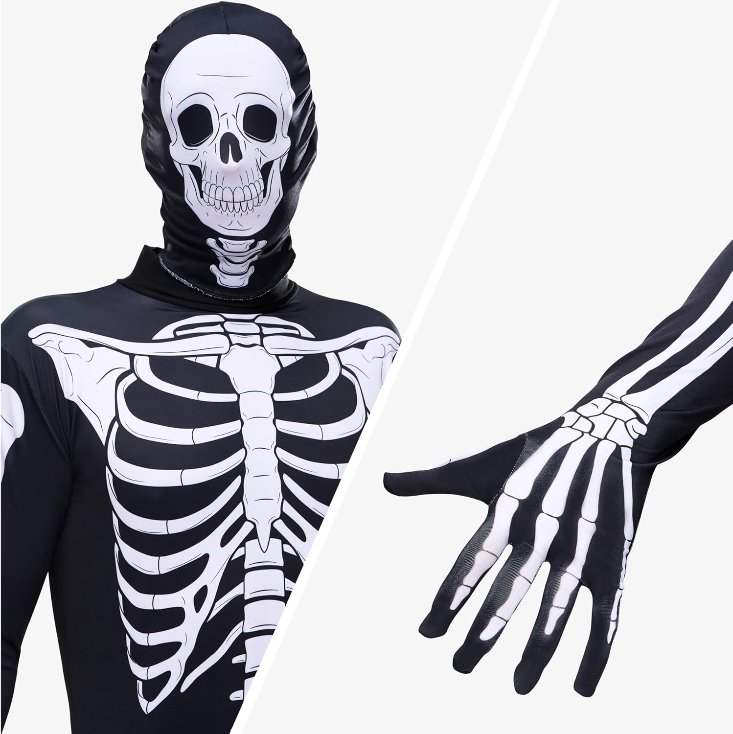 Spooktacular Creations Skeleton Bodysuit Halloween Men Costume with Hood for Adults Themed Parties, Halloween-3