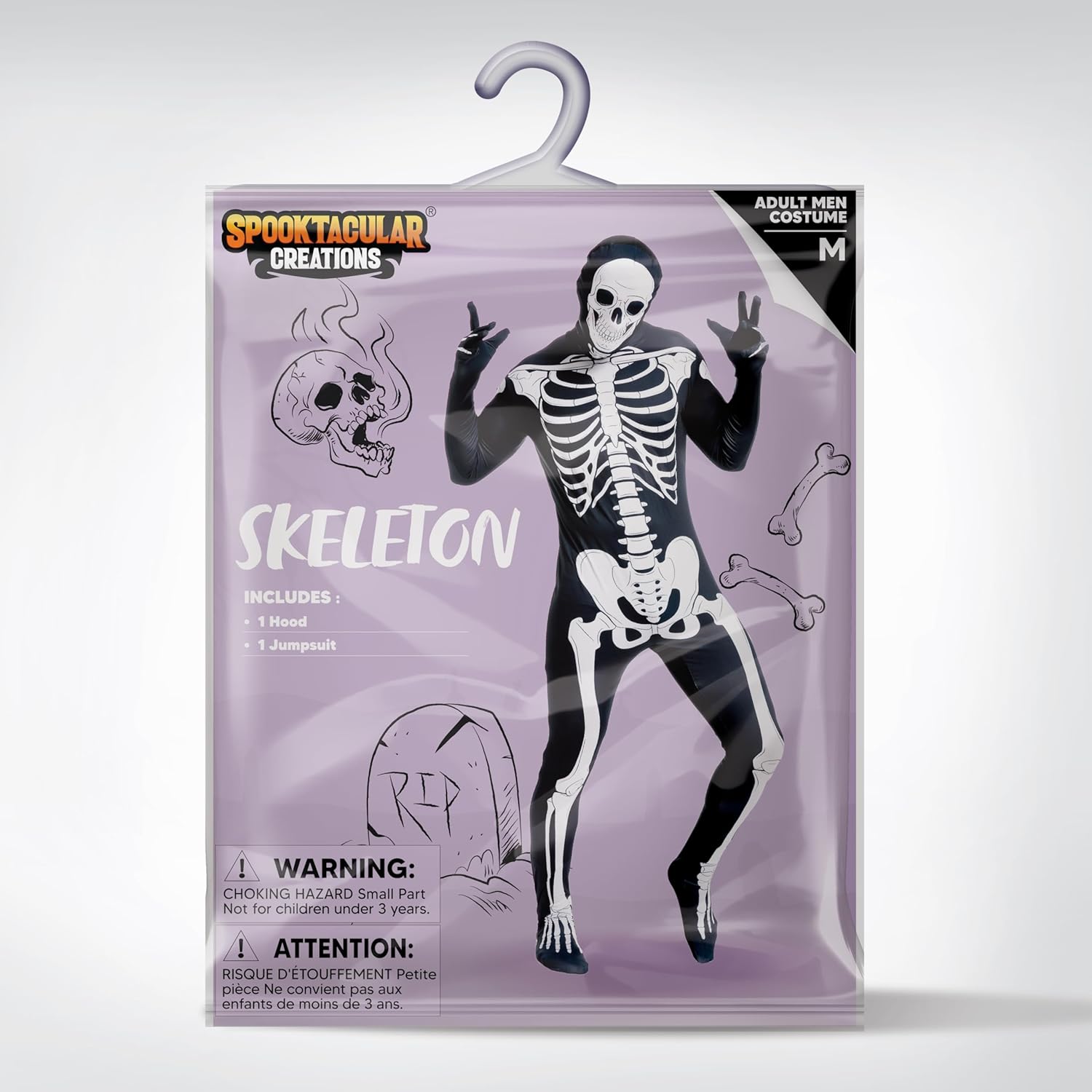 Spooktacular Creations Skeleton Bodysuit Halloween Men Costume with Hood for Adults Themed Parties, Halloween-5