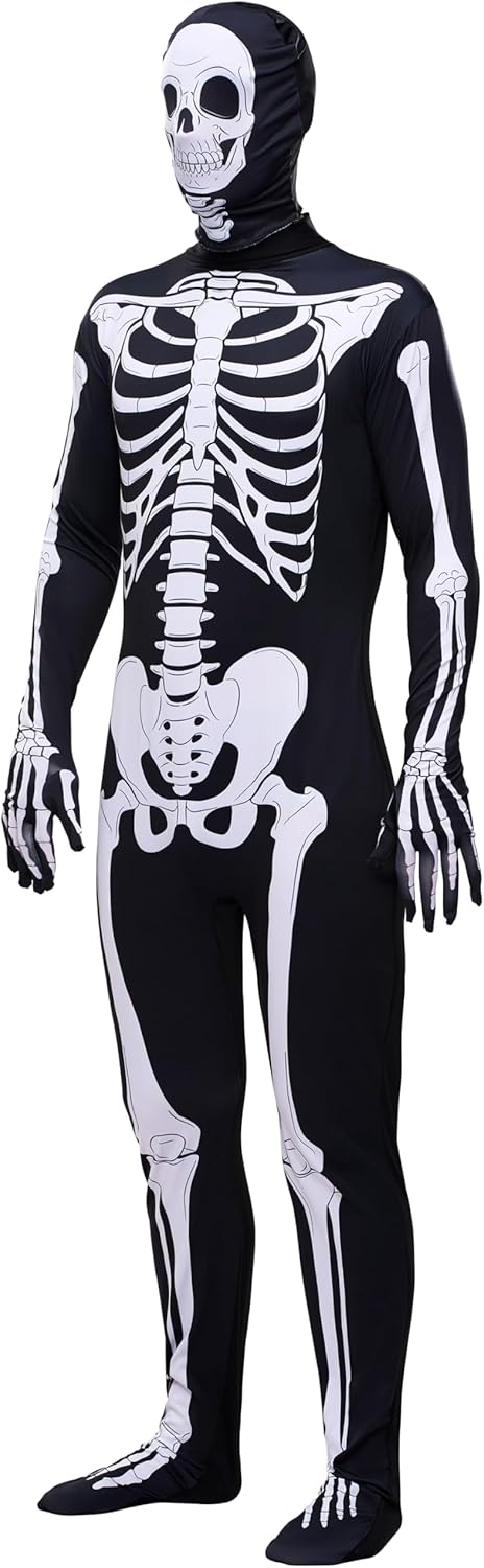 Spooktacular Creations Skeleton Bodysuit Halloween Men Costume with Hood for Adults Themed Parties, Halloween-6