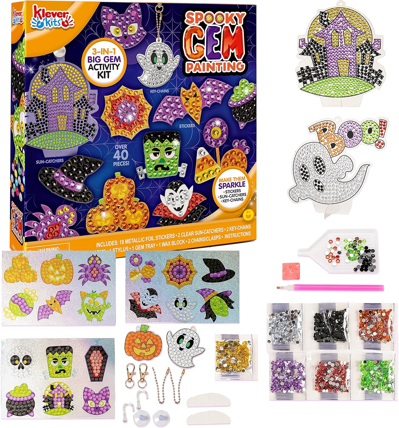 Klever Kits Halloween Diamond Painting Kit, Create Your Own Magical Stickers and Suncatchers, Diamond Art for Kids, DIY Paint Arts Supplies, Craft Gift for Girls-1