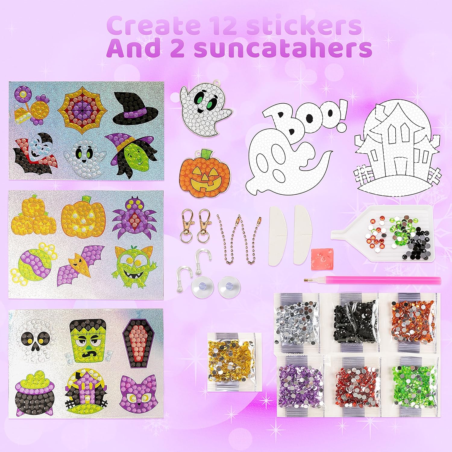 Klever Kits Halloween Diamond Painting Kit, Create Your Own Magical Stickers and Suncatchers, Diamond Art for Kids, DIY Paint Arts Supplies, Craft Gift for Girls-2