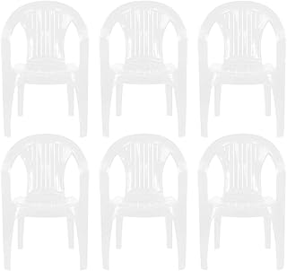 simpahome Stackable Low Back Plastic Garden Chairs - WHITE - Set of 6 Chairs for Indoor or Outdoor Use.