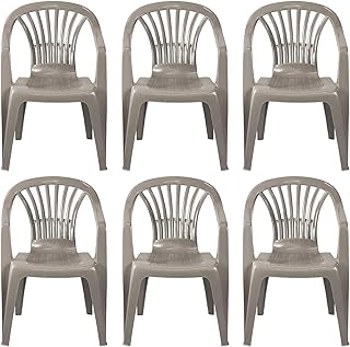 simpahome Stackable Low Back Plastic Garden Chairs - TAUPE - Set of 6 Chairs for Indoor or Outdoor Use.