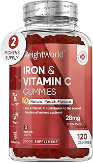 Iron Gummies with Vitamin C - 28mg - 120 Ferrous Fumarate Gummies (2 Months Supply) - Tasty Alternative to Iron Tablets - Immunity & Energy Supplements - Vegan Iron Supplements for Women & Men