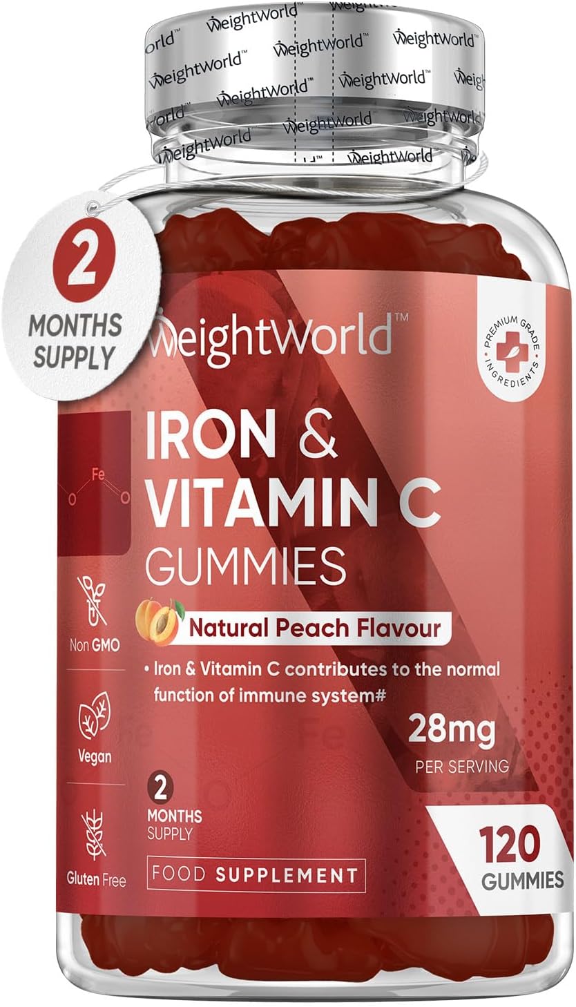 Iron Gummies with Vitamin C - 28mg - 120 Ferrous Fumarate Gummies (2 Months Supply) - Tasty Alternative to Iron Tablets - Immunity & Energy Supplements - Vegan Iron Supplements for Women & Men-0