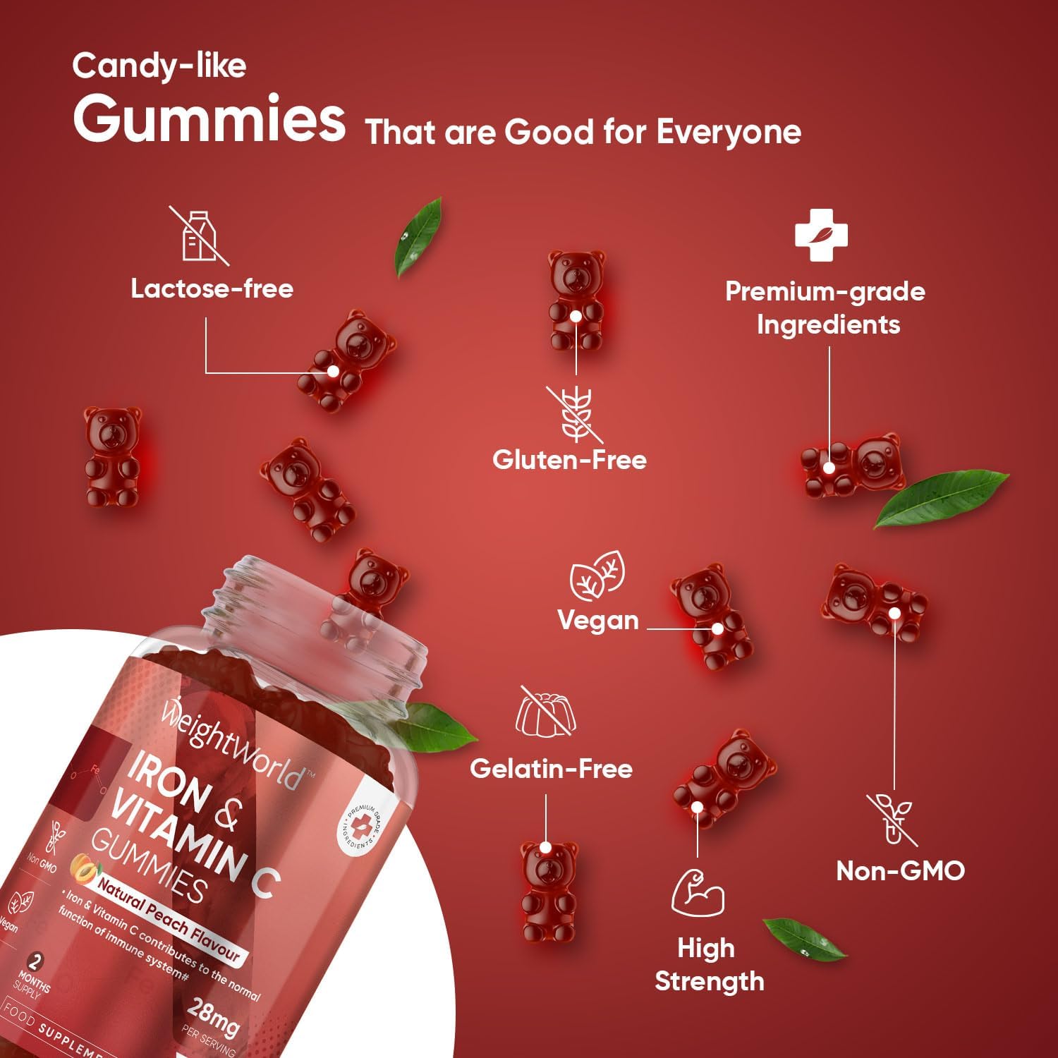 Iron Gummies with Vitamin C - 28mg - 120 Ferrous Fumarate Gummies (2 Months Supply) - Tasty Alternative to Iron Tablets - Immunity & Energy Supplements - Vegan Iron Supplements for Women & Men-4