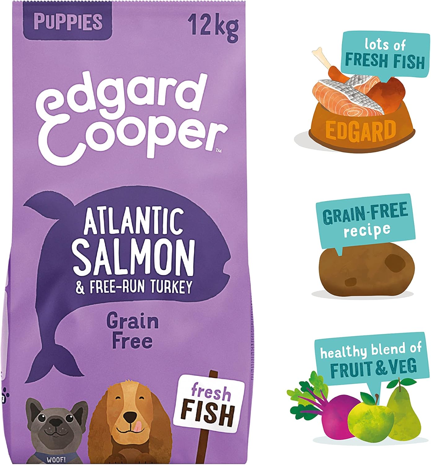 Edgard & Cooper Puppy Dry Dog Food Grain Free - Salmon & Turkey 12kg - Fresh meat, High Protein & Natural Ingredients - supports healthy growth, strong bones and joints-1