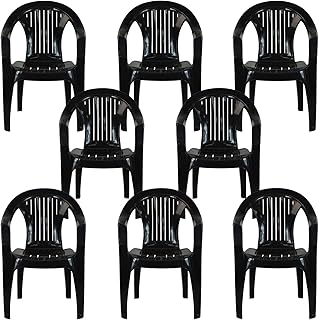 simpahome Stackable Low Back Plastic Garden Chairs - DARK GREY - Set of 8 Chairs for Indoor or Outdoor Use.