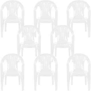 simpahome Stackable Low Back Plastic Garden Chairs - WHITE - Set of 8 Chairs for Indoor or Outdoor Use.