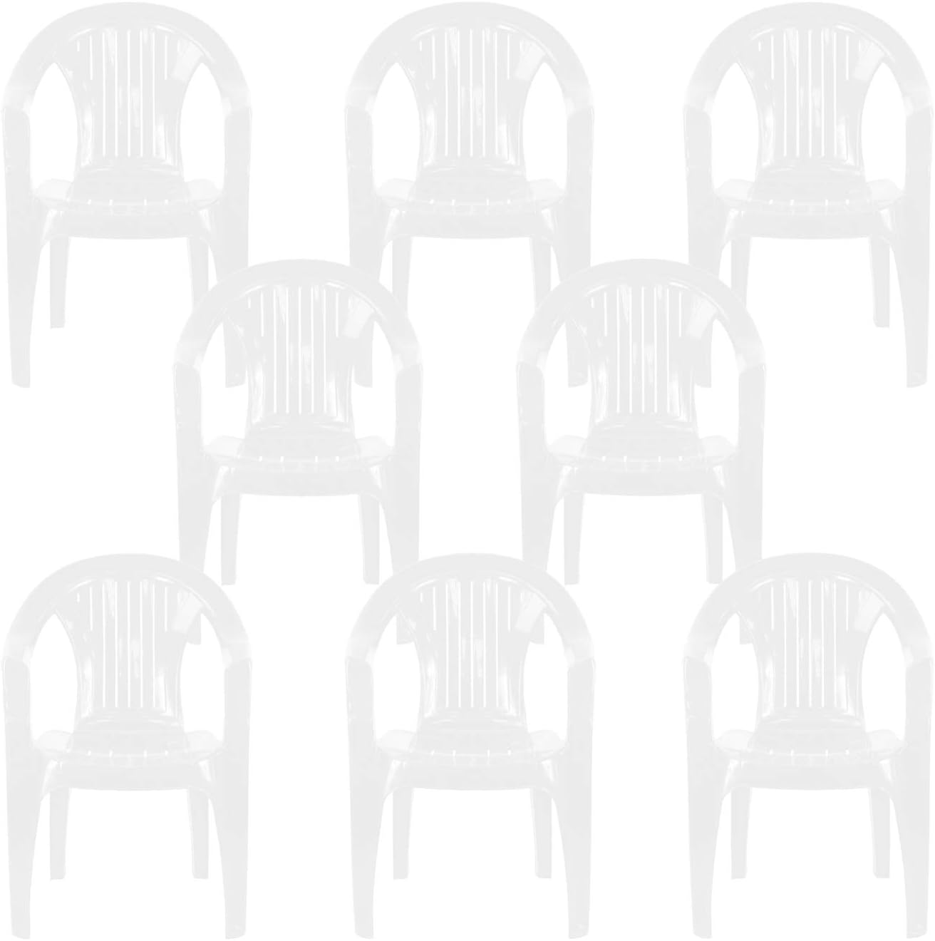 simpahome Stackable Low Back Plastic Garden Chairs - WHITE - Set of 8 Chairs for Indoor or Outdoor Use.-0