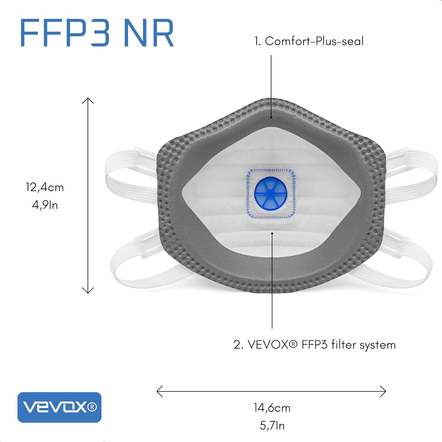 VEVOX® Respirators FFP3, FFP2 or FFP1 - sets of 5, 10, 20 or 5000 - with comfort sealing - respirator face mask ffp3/ffp2/ffp1 - valved facemasks - dust mask with valve-3