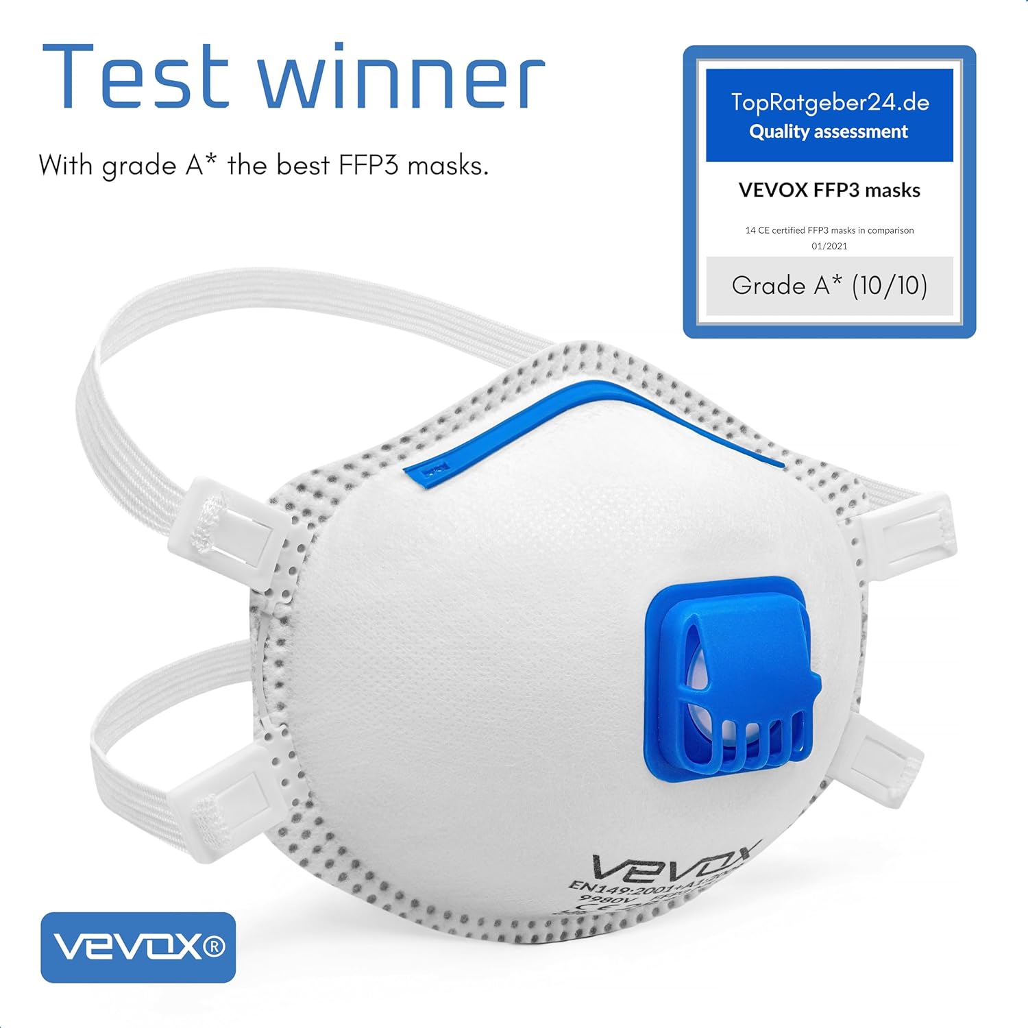 VEVOX® Respirators FFP3, FFP2 or FFP1 - sets of 5, 10, 20 or 5000 - with comfort sealing - respirator face mask ffp3/ffp2/ffp1 - valved facemasks - dust mask with valve-6