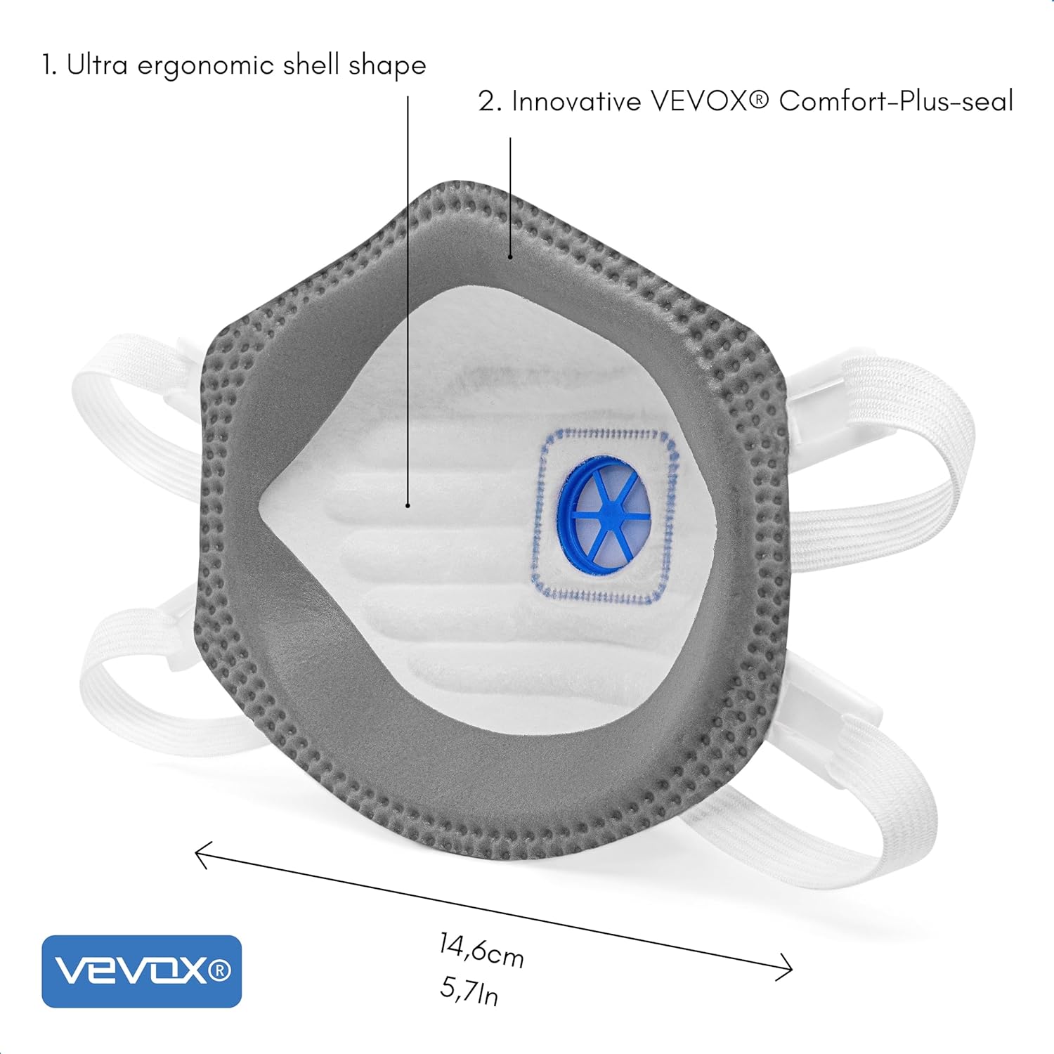 VEVOX® Respirators FFP3, FFP2 or FFP1 - sets of 5, 10, 20 or 5000 - with comfort sealing - respirator face mask ffp3/ffp2/ffp1 - valved facemasks - dust mask with valve-7