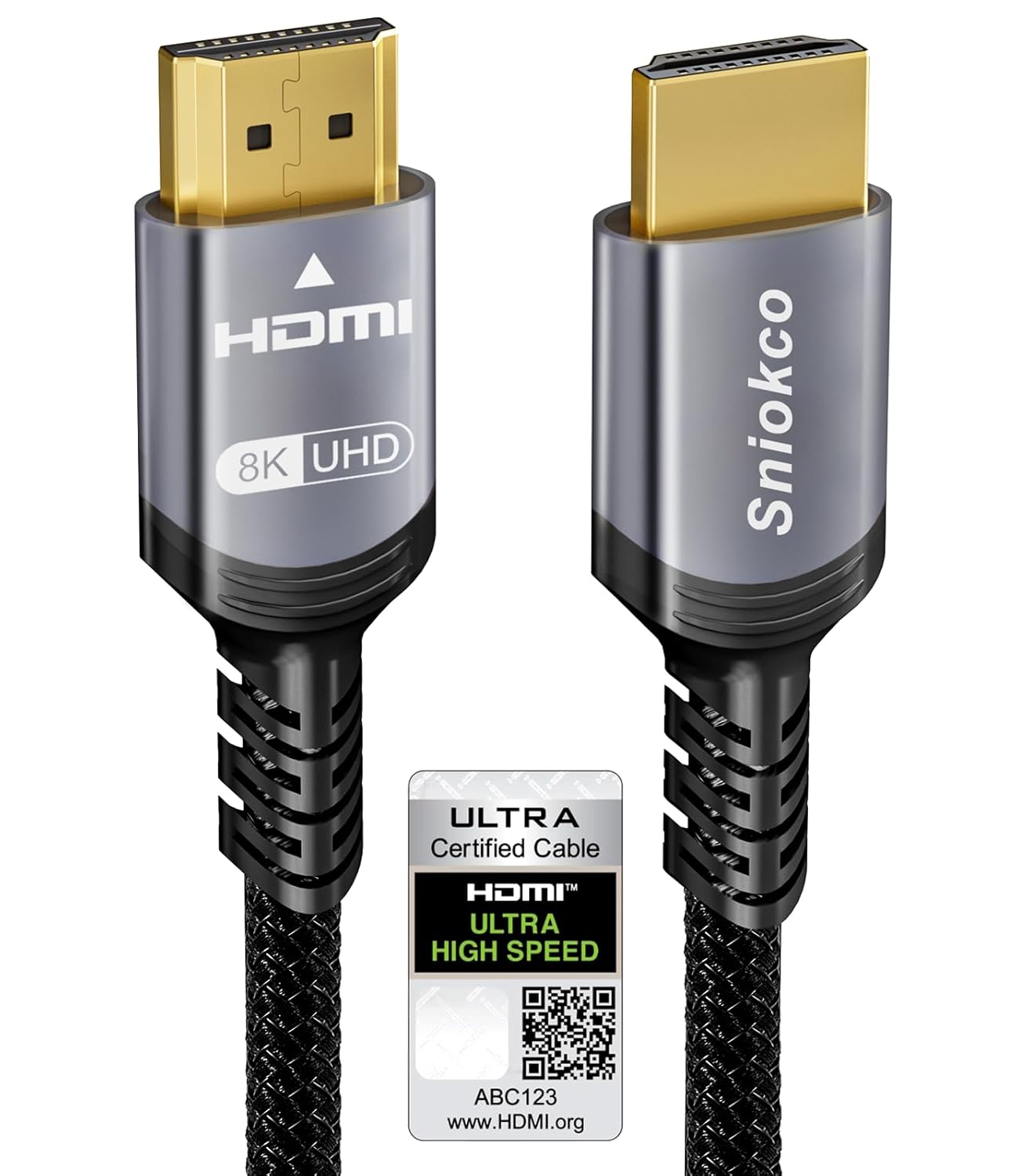 Sniokco 10K 8K HDMI 2.1 Cable 3M, Certified 48Gbps Ultra High Speed HDMI® Cable 4K 240Hz 165Hz 120Hz 8K 60Hz eARC HDCP2.3 HDR10+ Compatible with PC TV Monitor Projector Ro-ku Sky-Q PS5 X-box