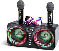 GJCrafts Karaoke Machine, Portable Bluetooth Speaker with UHF Wireless Microphone and Bass/Treble Adjustment, PA System Support TWS, AUX-in, FM,REC, Supply for Party/Meeting/Outdoor Activities（Red）