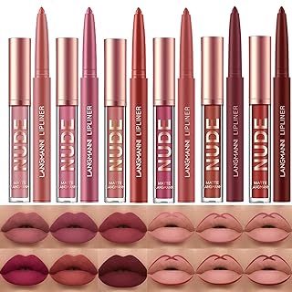 6 Matte Lipstick with 6 Lipliners Durable Lip Gloss,Long-Lasting&Waterproof Non-Stick Cup High Pigmented Velvet Lipgloss Kit,Beauty Cosmetics Gift for Girls(12PCS)