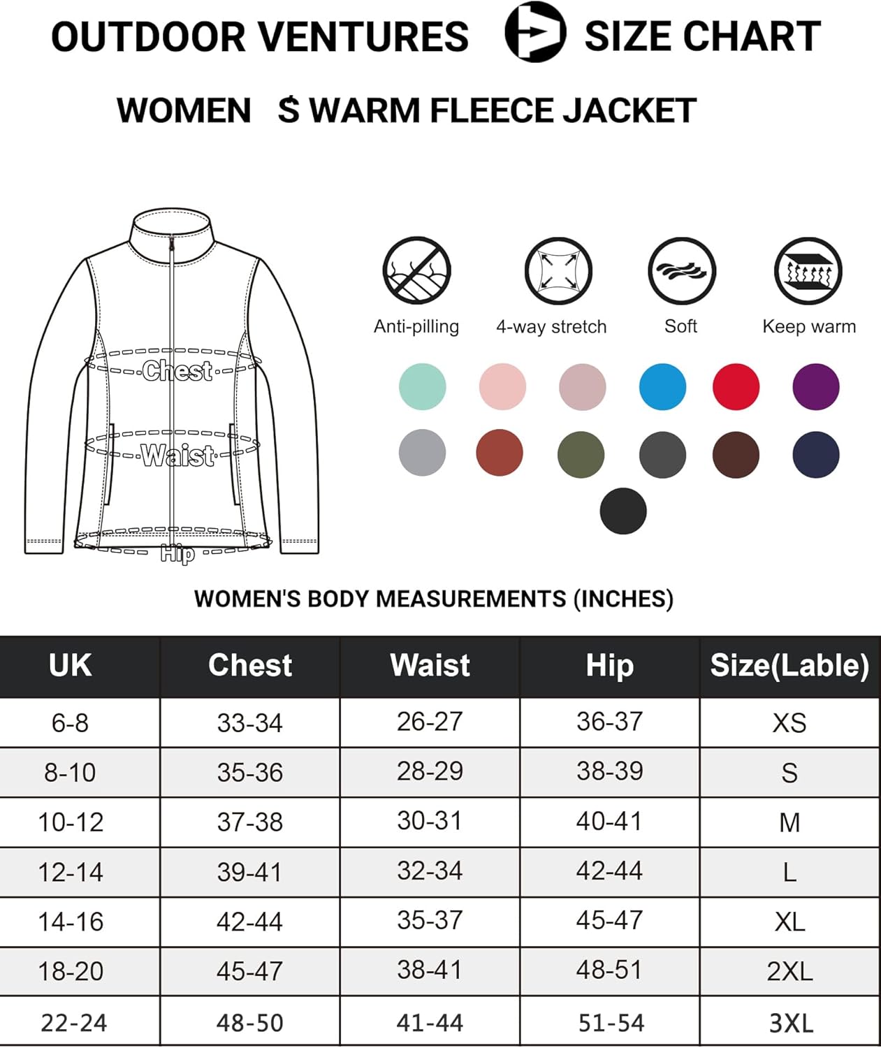 Outdoor Ventures Womens Fleece Jackets Ladies Lightweight Warm Full Zip Coat Soft Outerwear Running Jacket With 4 Large Pockets-5