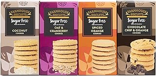 Farmhouse Biscuits Sugar Free Cookies Collection - Chocolate Chip & Orange Cookies, Coconut Cookies, Oat & Cranberry and Spiced Orange Cookies