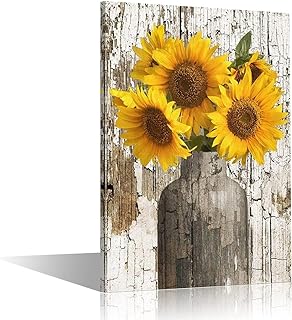 TISHIRON Canvas Wall Art for Home Decor Modern Bathroom Office Wall Decor Paintings Yellow Sunflower Flowers Pictures Artwork Print Home Decor 12x8in