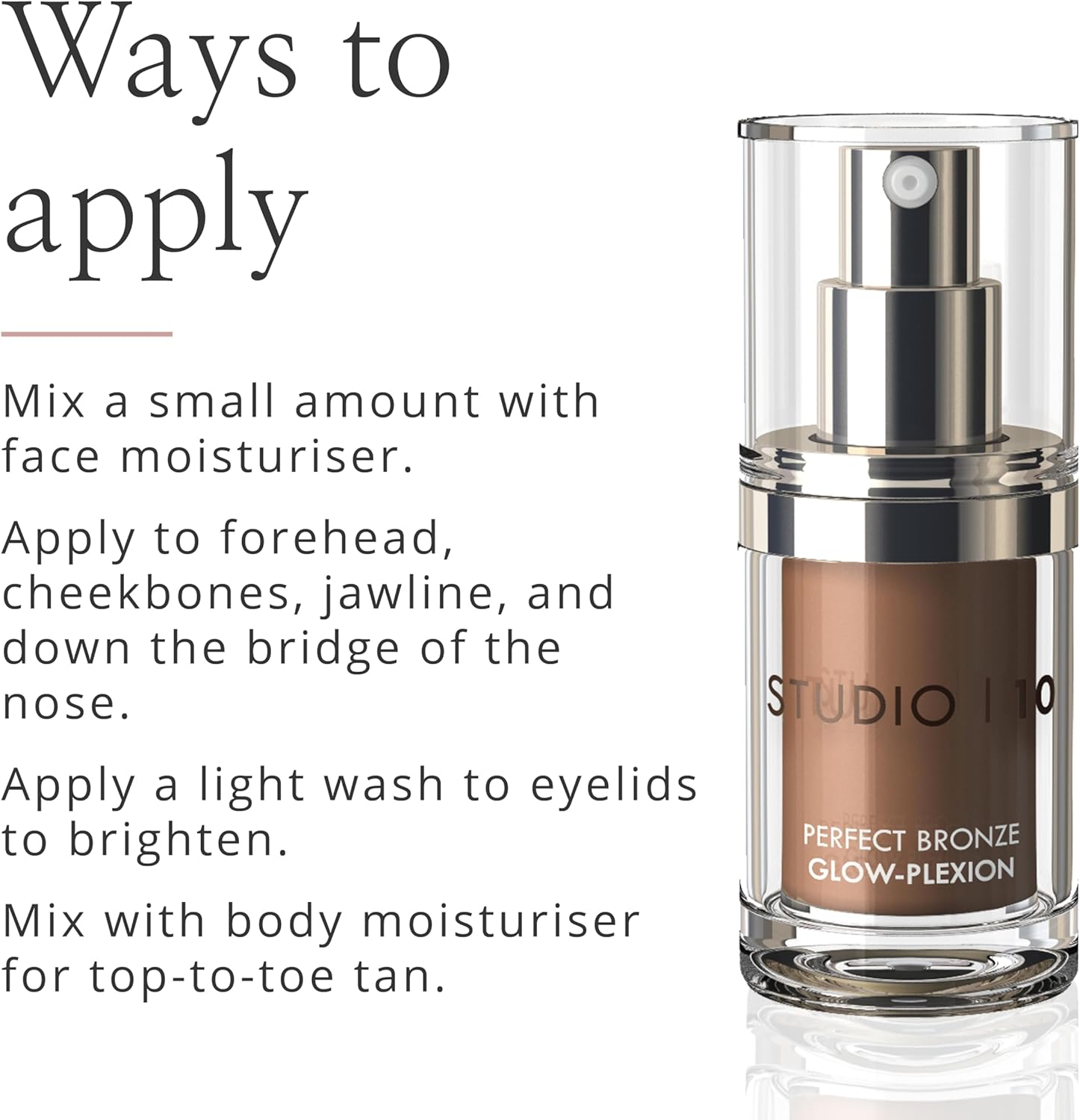 Studio 10 Perfect Bronze Glow-plexion - Liquid Bronzer and Illuminator - Bronzer Drops for Mature Skin - Targets Wrinkles and Shields Against Environmental Aggressors-4