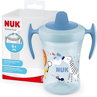 NUK Trainer Cup Sippy Cup | Leak-Proof Soft Drinking Spout | 6+ Months | BPA-Free | 230ml | Blue Zebra