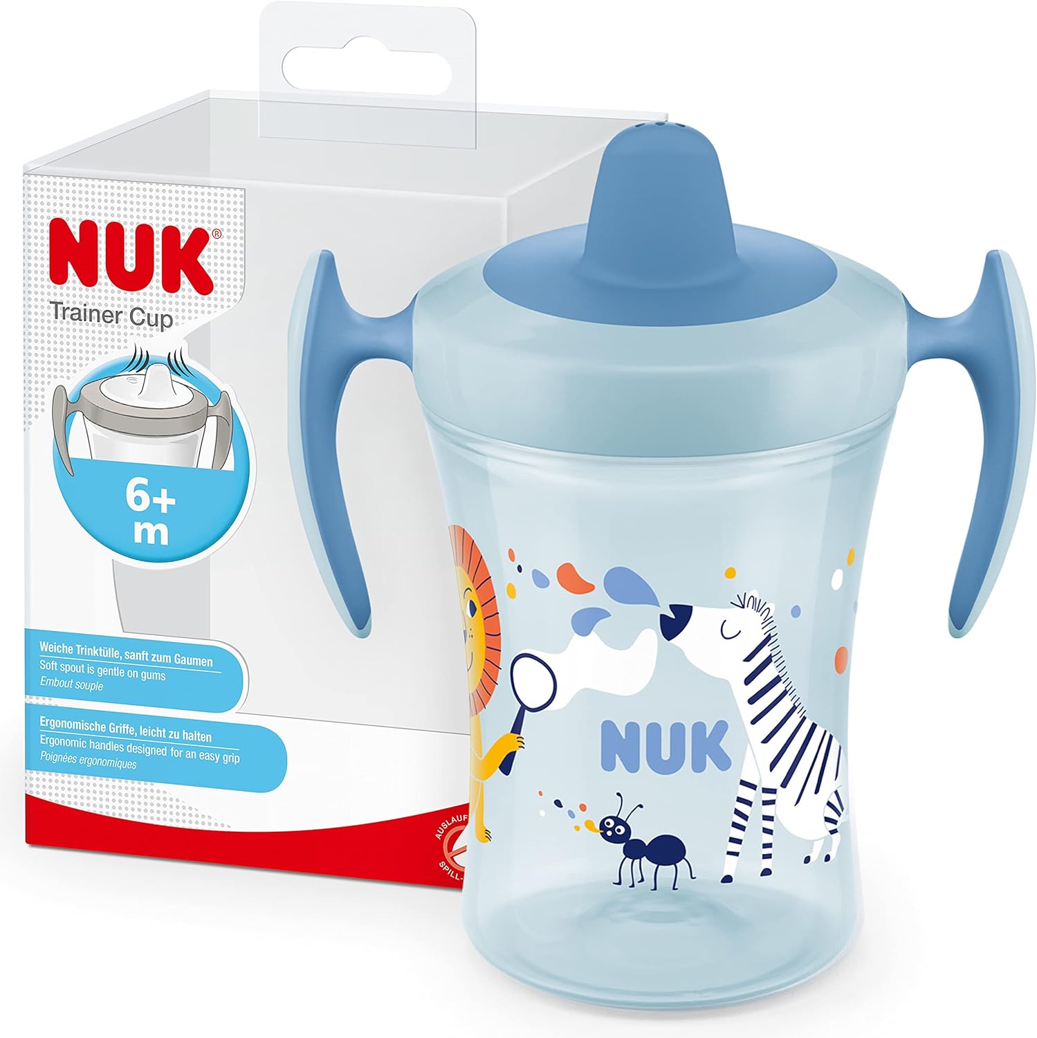 NUK Trainer Cup Sippy Cup | Leak-Proof Soft Drinking Spout | 6+ Months | BPA-Free | 230ml | Blue Zebra-0