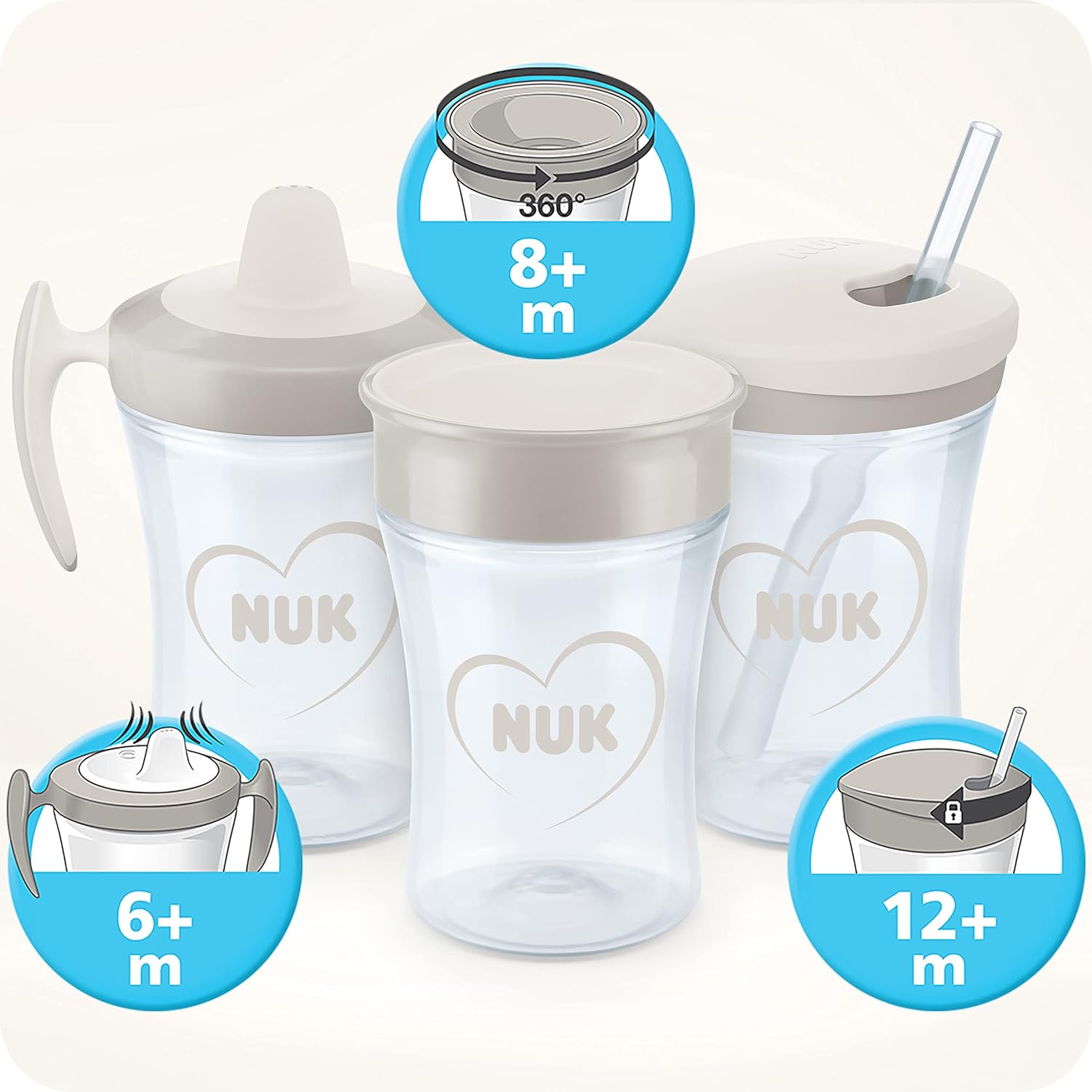 NUK Trainer Cup Sippy Cup | Leak-Proof Soft Drinking Spout | 6+ Months | BPA-Free | 230ml | Blue Zebra-5