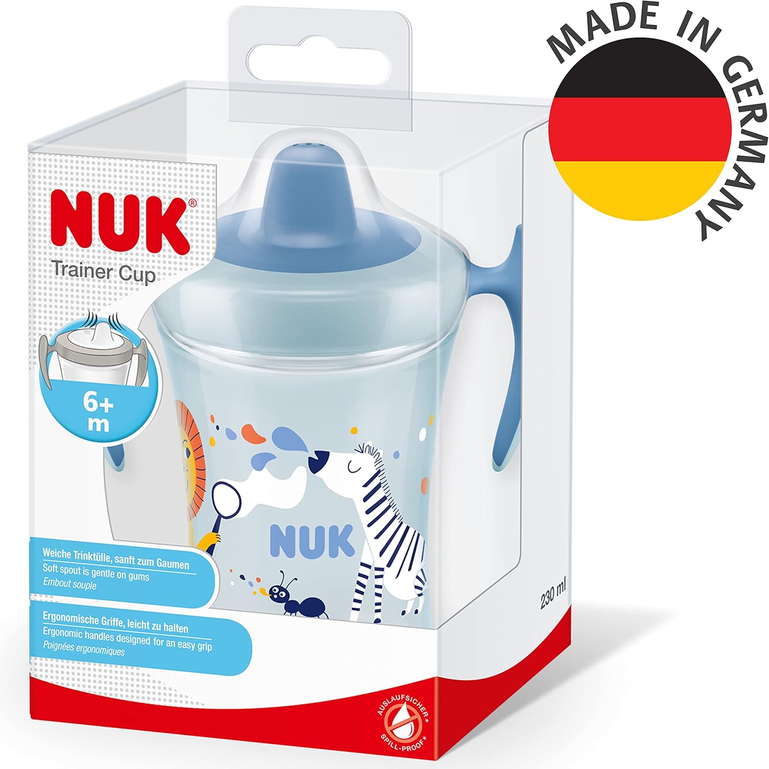 NUK Trainer Cup Sippy Cup | Leak-Proof Soft Drinking Spout | 6+ Months | BPA-Free | 230ml | Blue Zebra-6