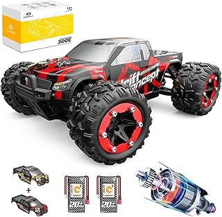 DEERC Brushless Remote Control Car, 4WD High Speed RC Car 37 MPH, 2 Battery for 40+ Min Play, 1:18 Scale Monster Truck with Light, All Terrain Off Road Truck 2 Shell, Gift for Adults, Kids (300E)