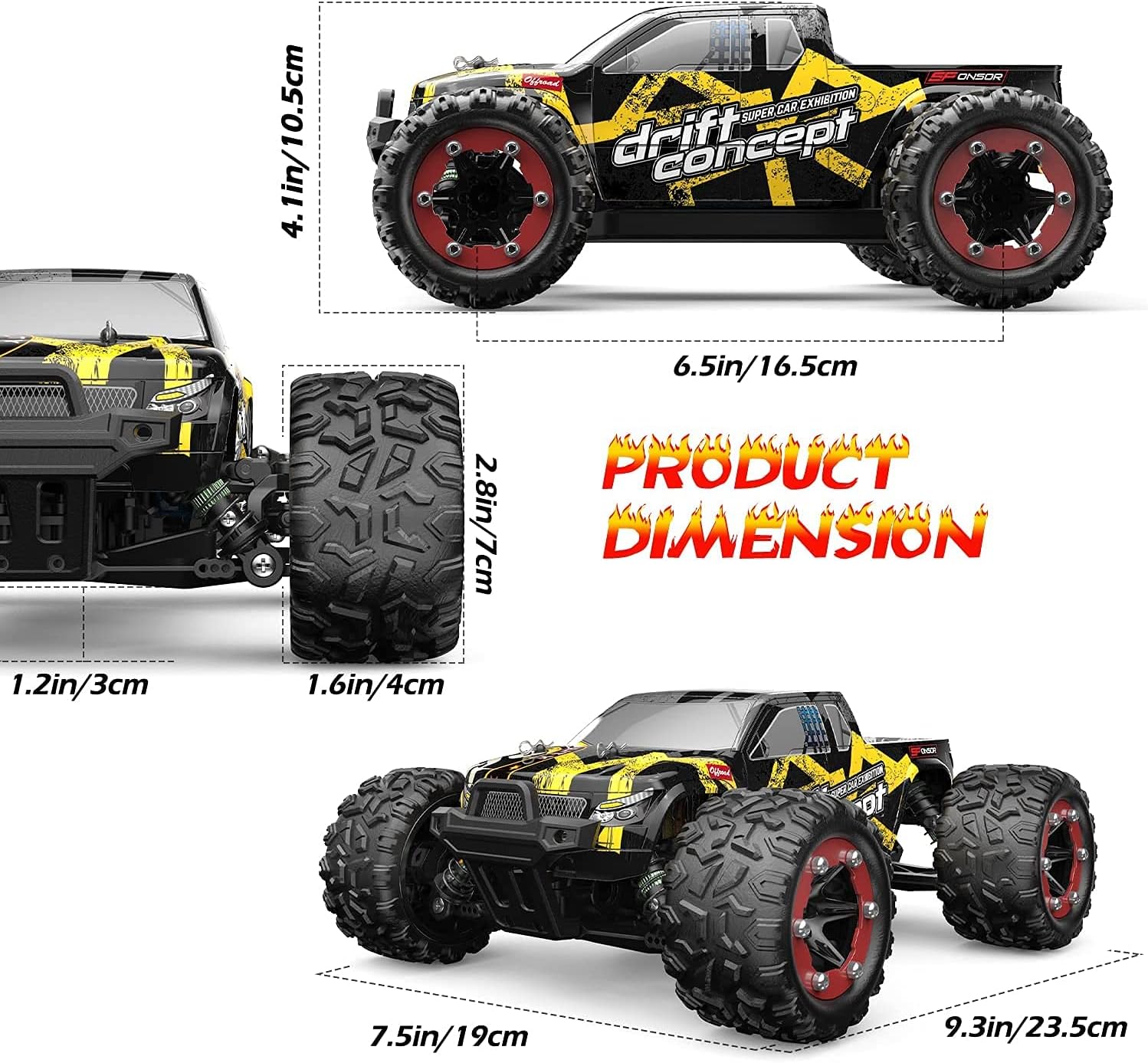 DEERC Brushless Remote Control Car, 4WD High Speed RC Car 37 MPH, 2 Battery for 40+ Min Play, 1:18 Scale Monster Truck with Light, All Terrain Off Road Truck 2 Shell, Gift for Adults, Kids (300E)-6