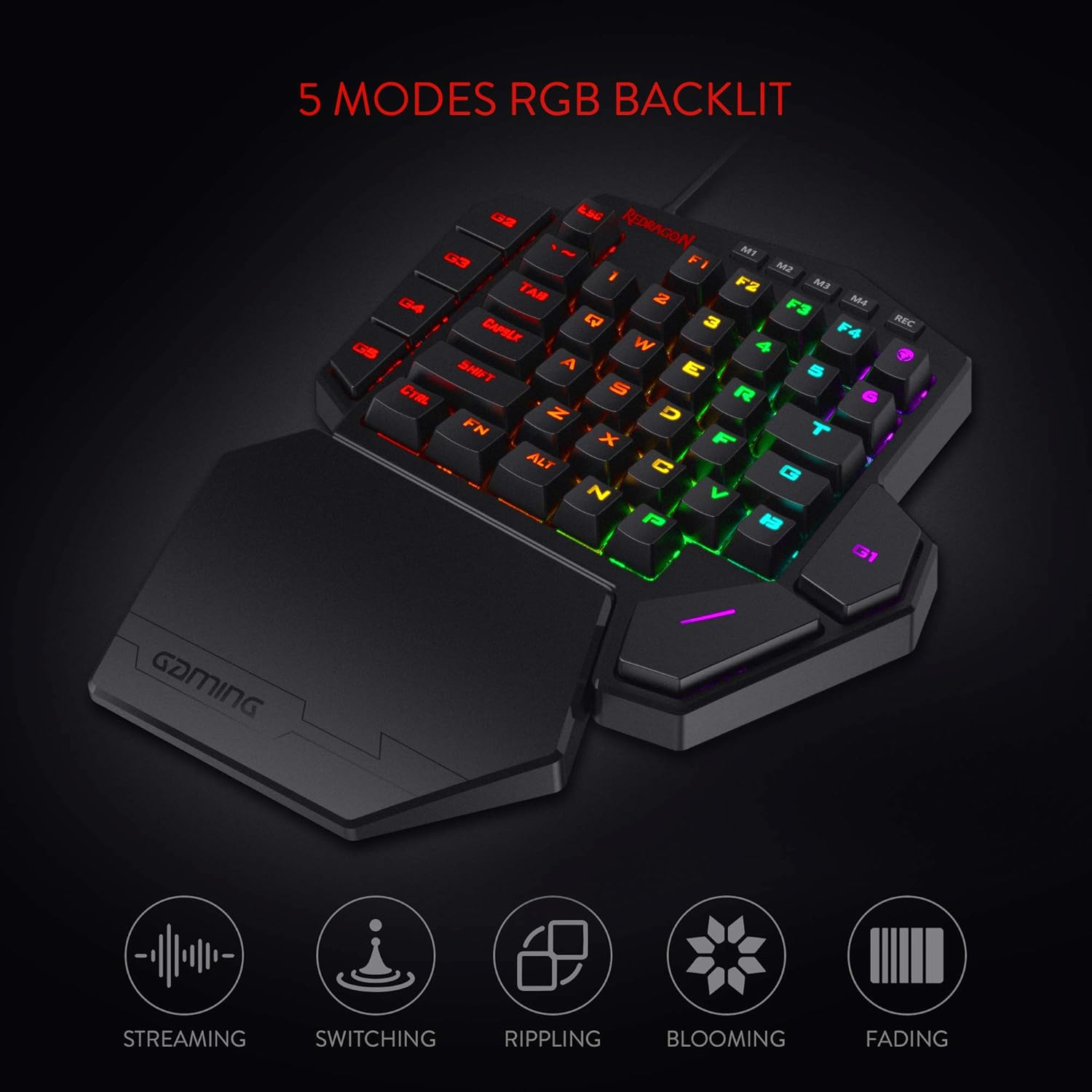 Redragon K585 DITI One-Handed RGB Mechanical Gaming Keyboard, Type-C Wired Professional Gaming Keypad with 7 Onboard Macro Keys, Detachable Wrist Rest, Linear Red Switch, 42 Keys-2