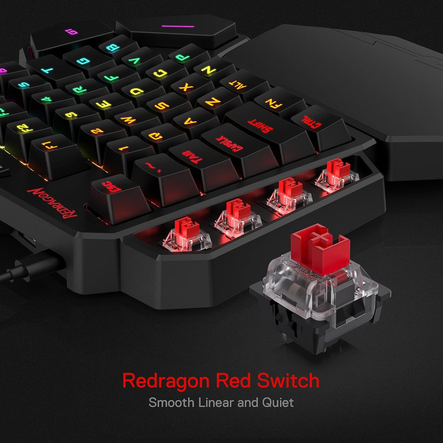 Redragon K585 DITI One-Handed RGB Mechanical Gaming Keyboard, Type-C Wired Professional Gaming Keypad with 7 Onboard Macro Keys, Detachable Wrist Rest, Linear Red Switch, 42 Keys-3