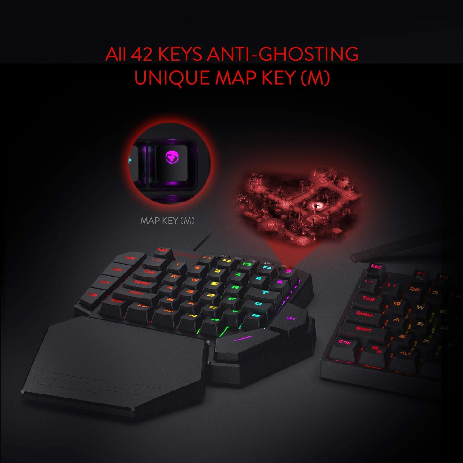 Redragon K585 DITI One-Handed RGB Mechanical Gaming Keyboard, Type-C Wired Professional Gaming Keypad with 7 Onboard Macro Keys, Detachable Wrist Rest, Linear Red Switch, 42 Keys-6