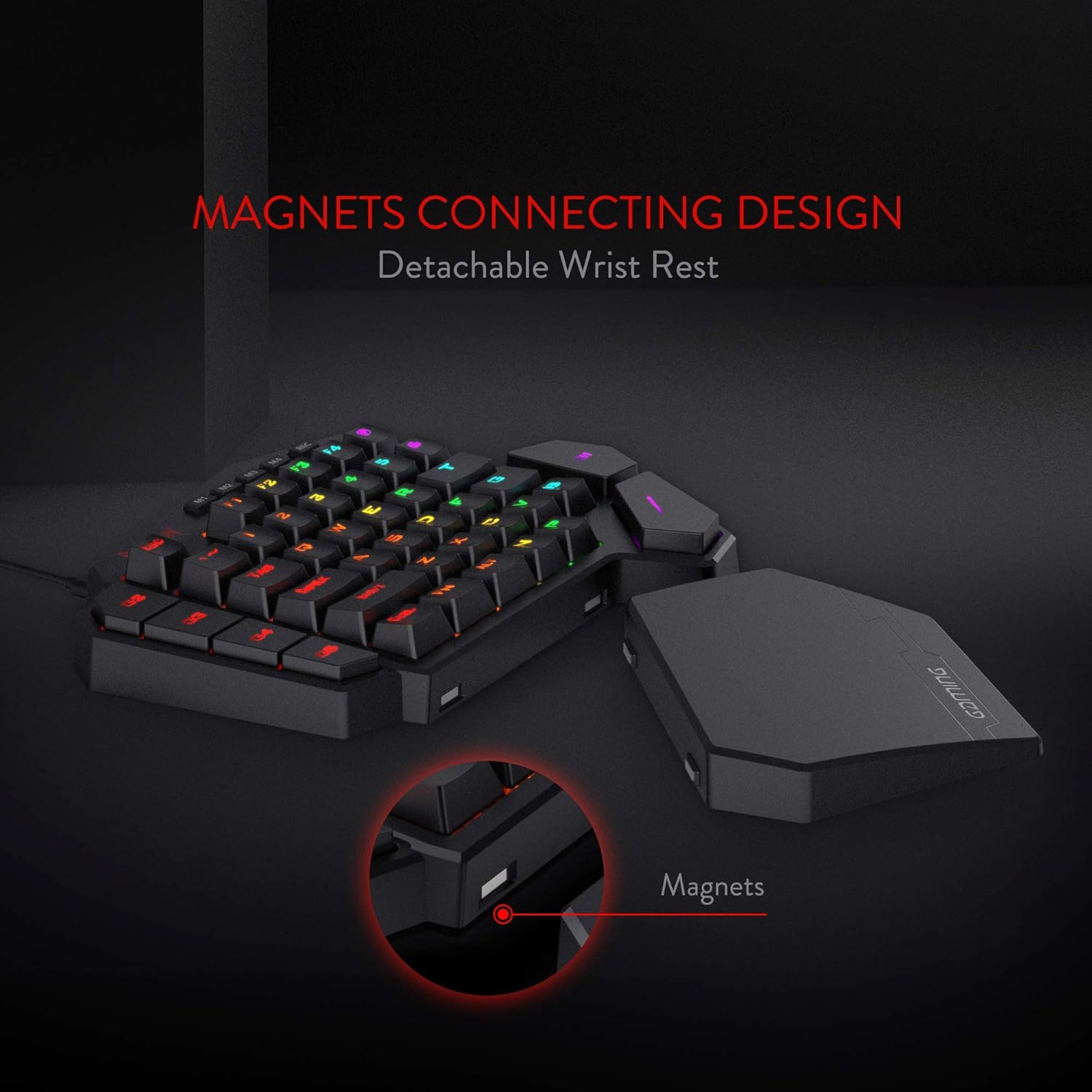 Redragon K585 DITI One-Handed RGB Mechanical Gaming Keyboard, Type-C Wired Professional Gaming Keypad with 7 Onboard Macro Keys, Detachable Wrist Rest, Linear Red Switch, 42 Keys-8